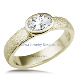 Rustic Bezel Engagement Ring in 14k green gold and white diamond