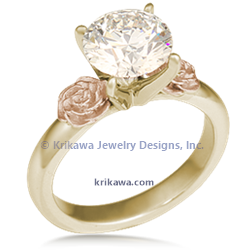 14k yellow gold Simple Rose Engagement Ring with 14k rose gold flowers. 