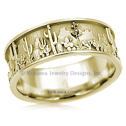14k Yellow Gold Desert Cactus Wedding Band