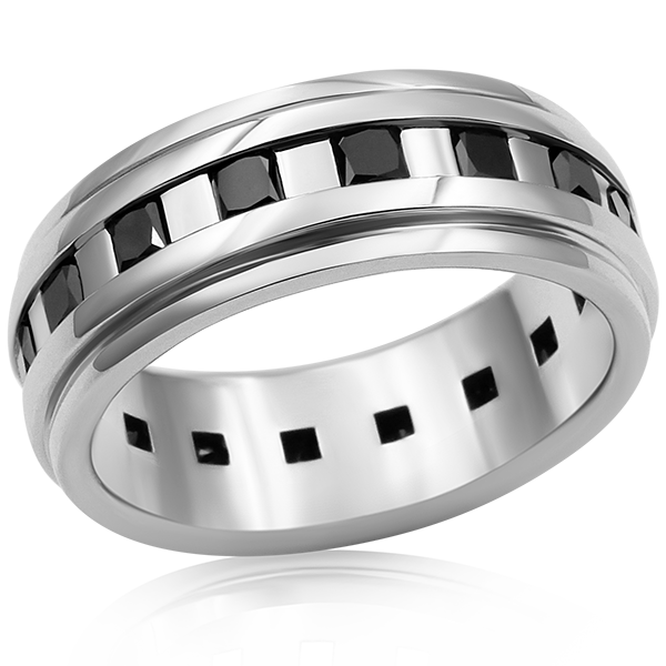 Platinum Space Square Mens Diamond Wedding Band