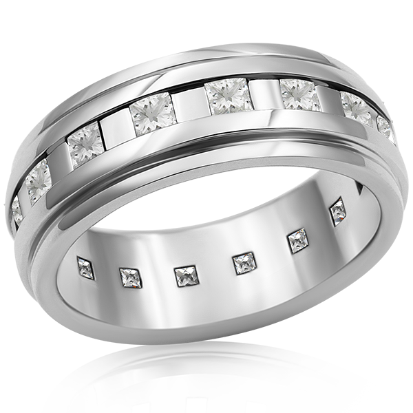 Space Square Wedding Band Platinum with Diamonds