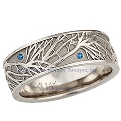 Natural White Gold Tree of Life Wedding Band with Blue Topaz