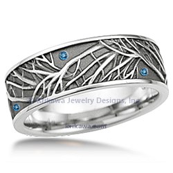 Palladium Tree of Life Wedding Band with Blue Topaz