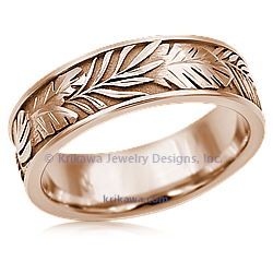 Tropical Leaf Wedding Band in 14k Rose Gold