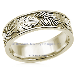 Tropical Leaf Wedding Band in 10k Green Gold