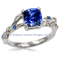 Ultimate Leaf Engagement Ring with Sapphire and Diamond Accents