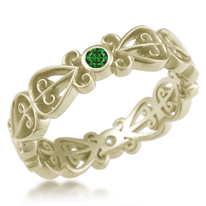 Unique Diamond Accent African Love Symbol Wedding Band 14k Green Gold Forest Green Diamond