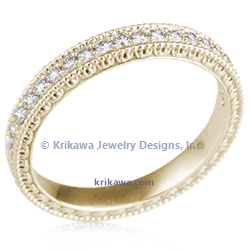 Narrow Vintage Diamond Wedding Band in 14k Yellow Gold