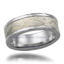 Winter Mokume Wedding Band with Platinum Hammered Rails