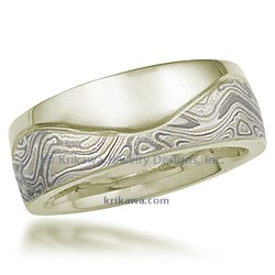 Winter Mokume Wedding Band Wave in 10k Green Gold