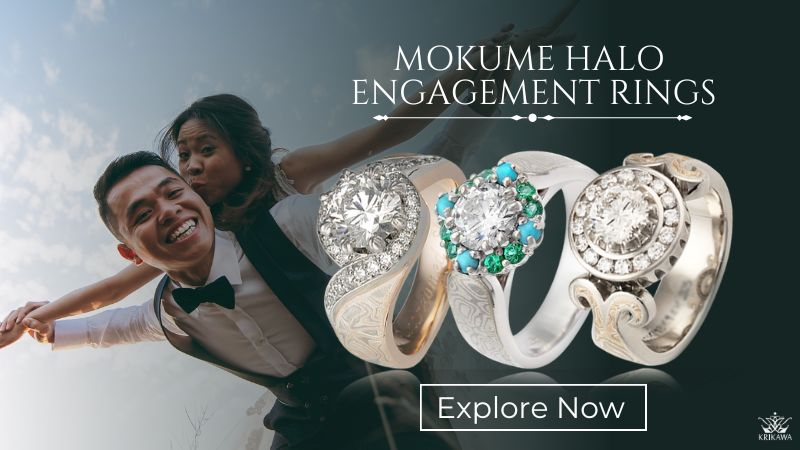 Mokume Halo Engagement Rings