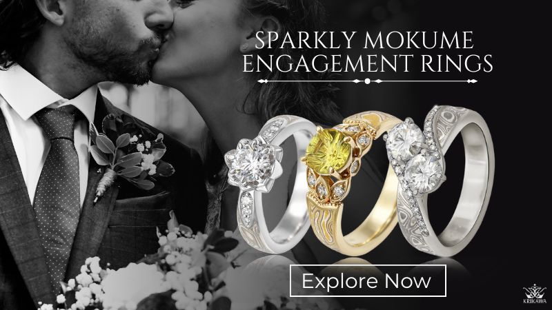 Sparkly Mokume Engagement Rings