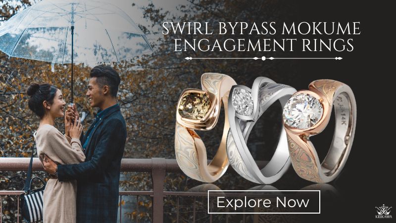 Swirl Bypass Mokume Engagement Rings