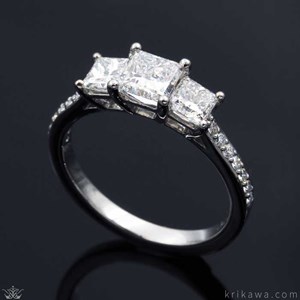 Krikawa three stone princess cut engagement ring. 