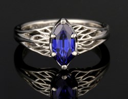 marquise lab chatham blue sapphire engagement ring