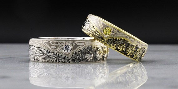 Couple's Matching Custom Mokume Wedding Bands