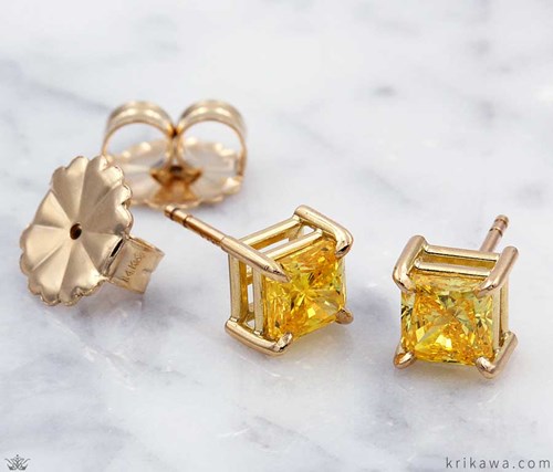 lab created yellow diamond earrings