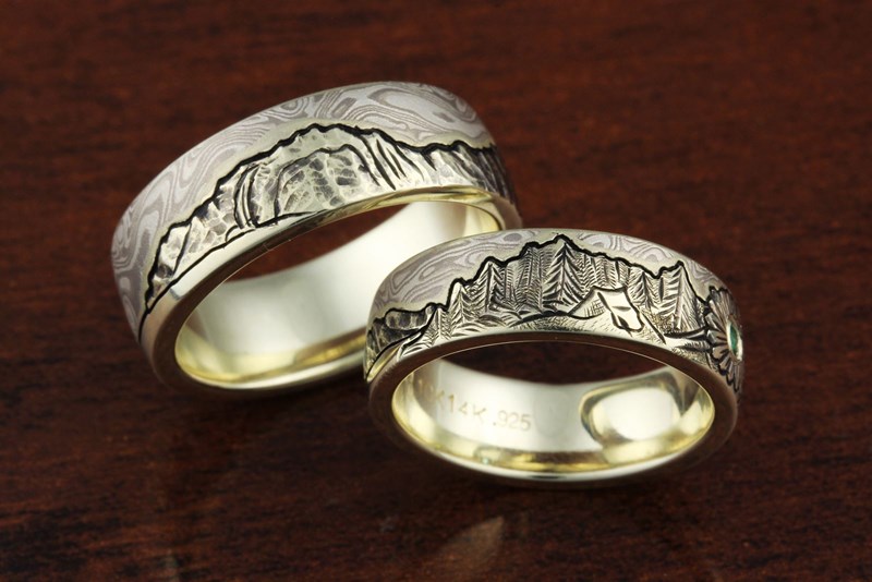 Mountain Mokume Wedding Set