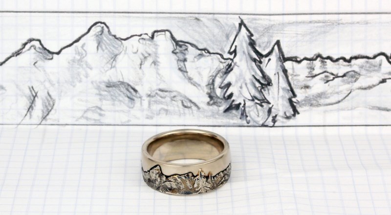 Grand Tenton and Snowy Mountains Range - Mountain Wedding Bands