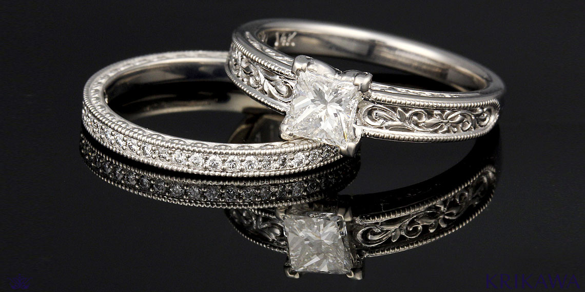 custom filigree engagement ring set with wedding  band