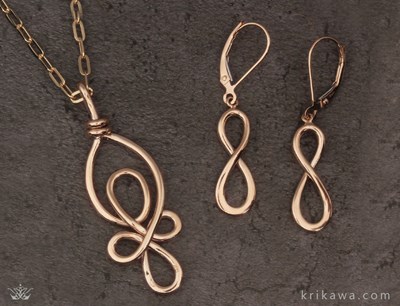 rose gold hand made knot earrings and pendant