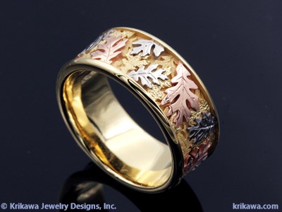 trigold oak leaf wedding ring