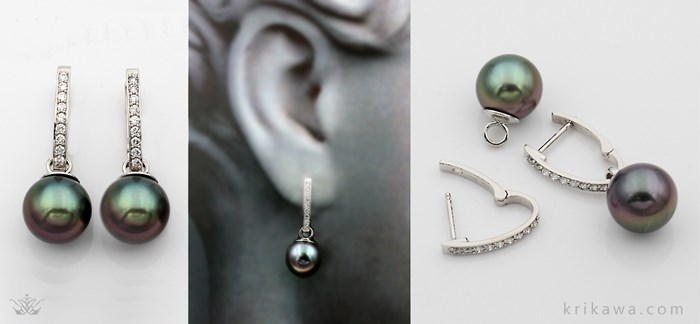 perfect diamond hoops with removable tahitian pearl drops