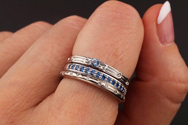 stacking rings with blue sapphire
