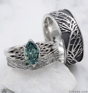 Tree of Life Bridal Set with Marquise Green Diamond
