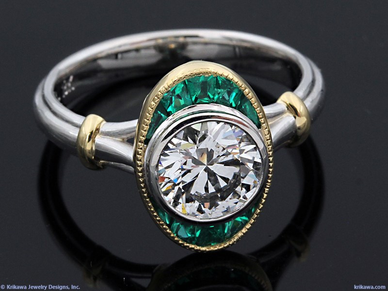 custom emerald halo vintage ring
