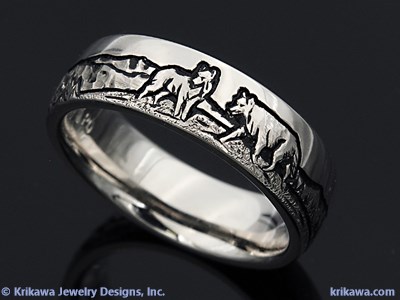 wolf and mountain ring