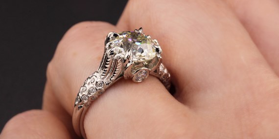 Egyptian Old Euro Cut Engagement Ring on Finger