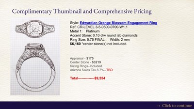 Initial sketch and pricing for custom engagement ring