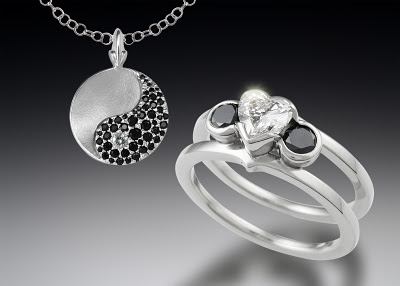 Black Diamond Pendant and Scaffolding Engagement Ring