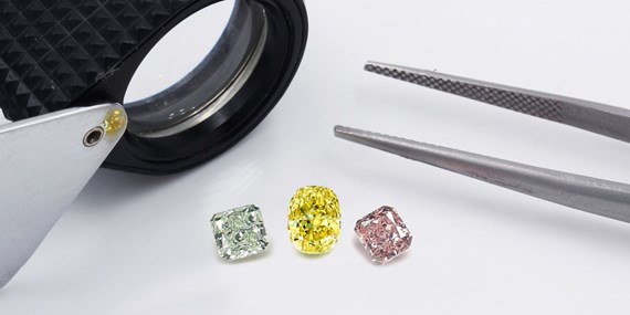 Fancy Colored Diamonds with Tweezers