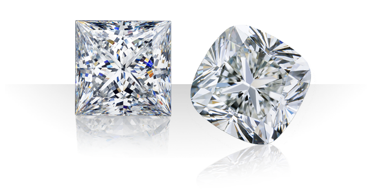 perfectly cut firemark princess cut diamonds and cushion cut diamonds