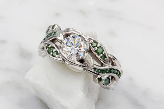 Garden Trellis Engagement Ring with CE Natural Green Diamonds
