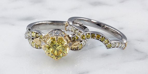 Yellow Diamond in Engagement Ring Set