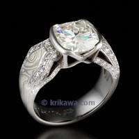 Moissanite and Mokume Engagement Ring