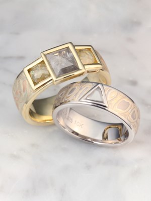 Three Mokume Men's Engagement Ring