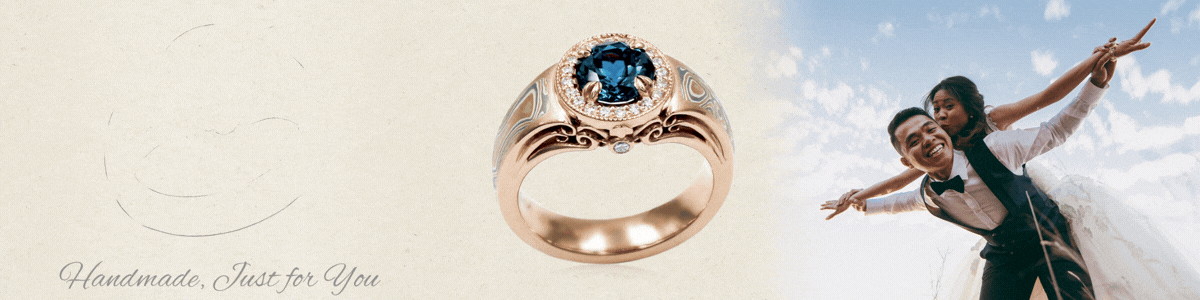 mokume halo engagement ring banner