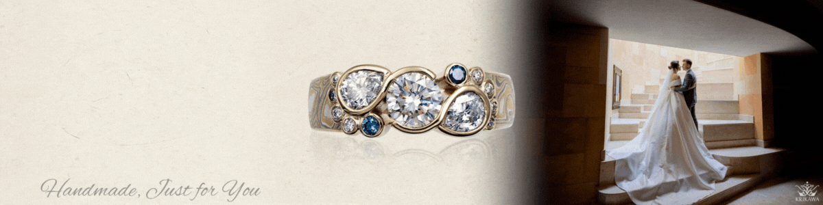 mokume three stone engagement rings banner