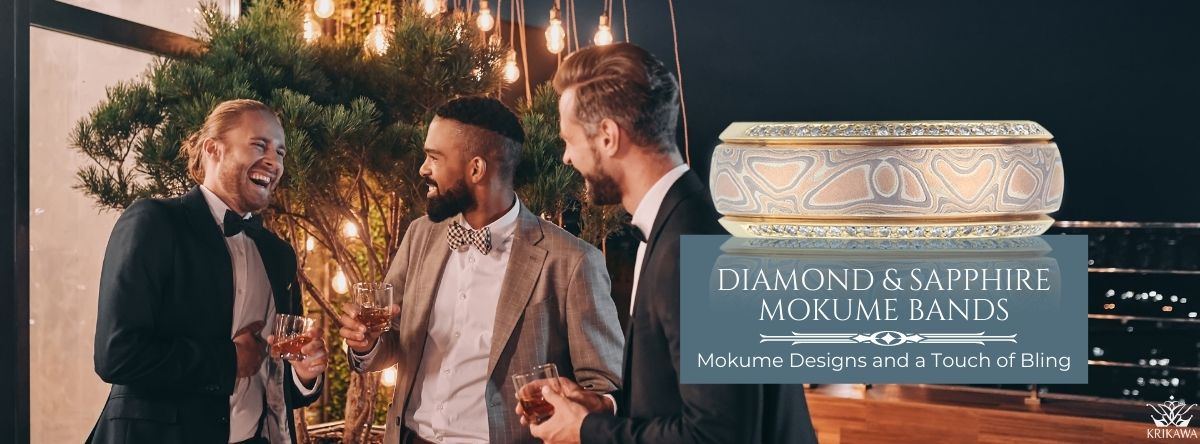 diamond and sapphire mokume bands