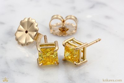Basket Stud Earrings in 14k yellow gold with lab-grown yellow diamonds