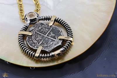 Spanish Coin Scuba Pendant in 14k yellow gold and sterling silver