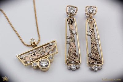 Mokume Relic Pendant and Mokume Mountain Earrings