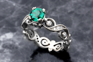 Infinity Leaf Diamond Engagement Ring with Lab-Created Emerald Center Stone