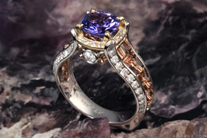 Juicy Vintage Fleur de Lis Engagement Ring with Mark Gronlund Cut Sapphire Center Stone