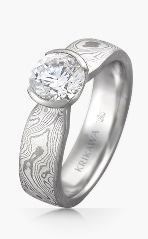 Mokume Solitaire Tapered Engagement Ring