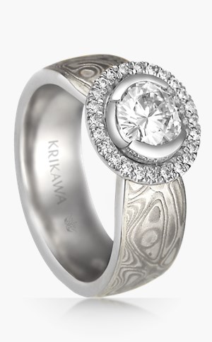 Mokume Halo Engagement Ring